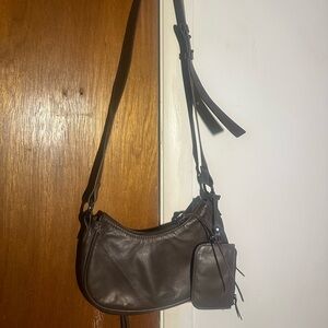 Vince camuto Women's Dark Brown Leather Crossbody Bag with Zip Pouch